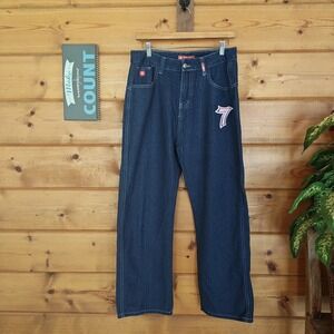 JNCO Lucky 7 Dice Jeans Rise Baggy Skater Y2K Rare Stretch Unisex Sz L(30") X27"